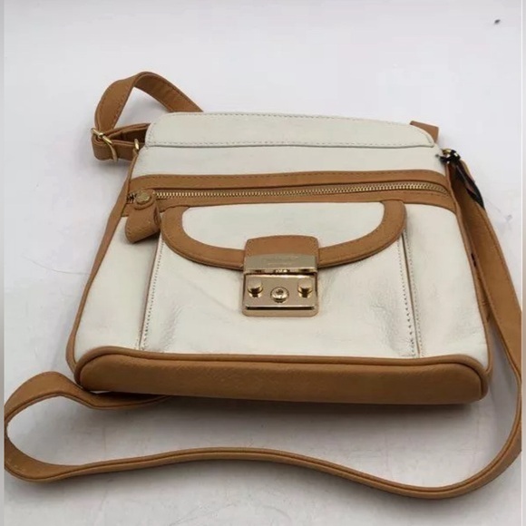 New EMMA FOX Real White/Cream And Brown Leather Crossbody Purse - Picture 1 of 9